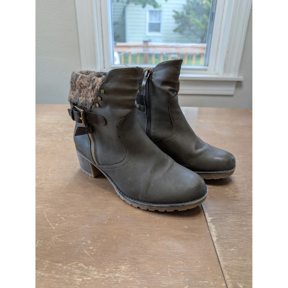 spring Step Womens Faux Leather Ankle Boots Knit Sweater Cuff‎ Block Heel 39